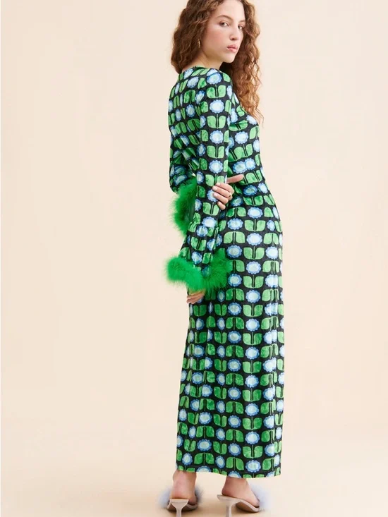 Anna Sui Velvet Daisies Green Feather Dress ✨ - Picture 4 of 5